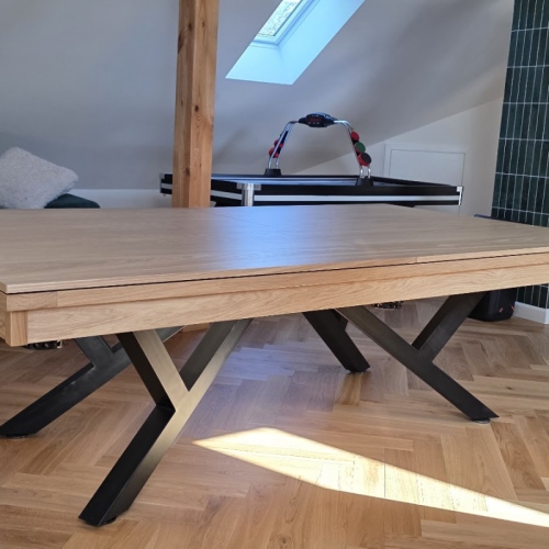 Minimalistyczny stół jadalniany i bilardowy z czarną ramą stalową OKTA