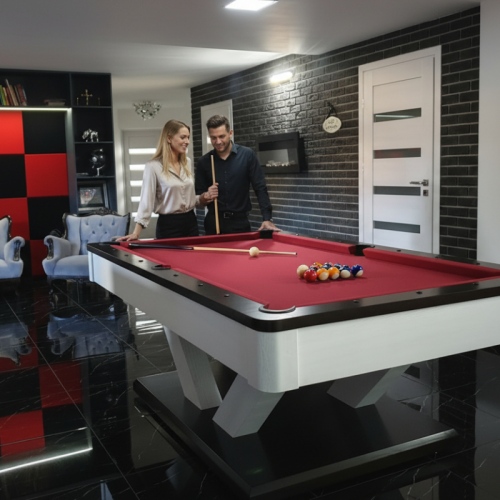 Stół bilardowy FARAON  detale wykończenia, lite drewno i skórzane kosze