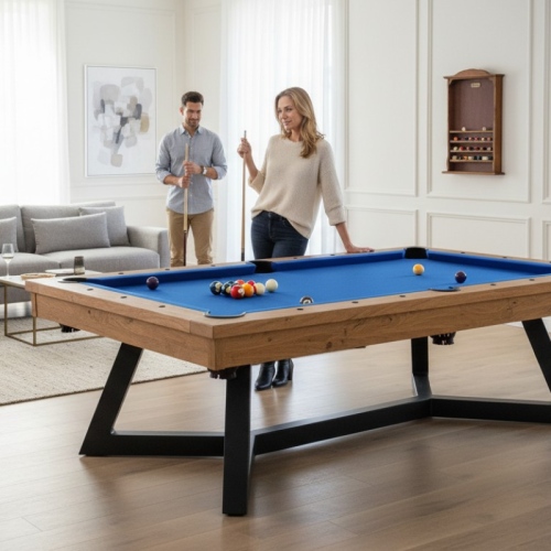 Stół bilardowy AWANGARDE   detale wykończenia, lite drewno i skórzane kosze